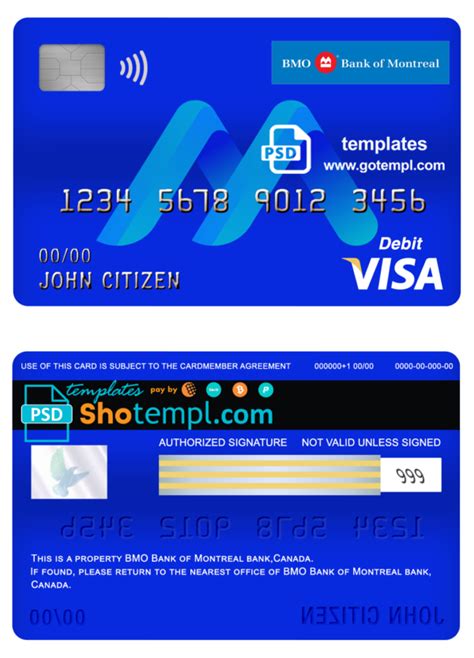 Canada Bmo Bank Of Montreal Bank Visa Card Debit Card Template In Psd
