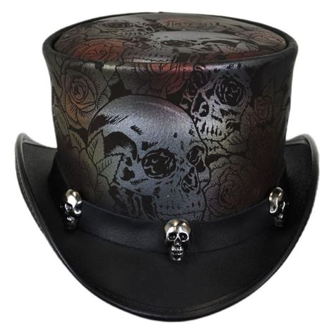 Skull N Roses Leather Top Hat Leather Top Hat Hats Hats Vintage