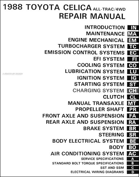 1988 Toyota Celica All-Trac 4WD Repair Shop Manual Original