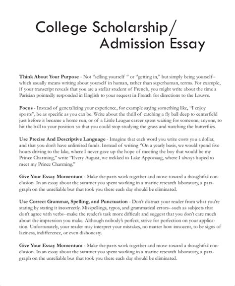 Free 7 Sample Scholarship Essay Templates In Pdf Ms Word
