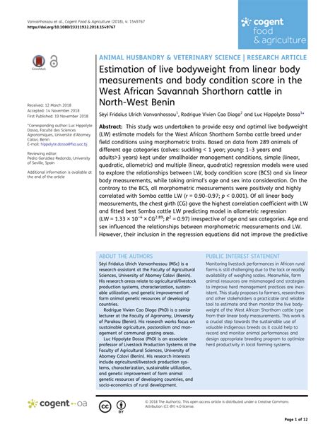 An application for the analysis of heard body condition in dairy cattle for the uk and nz. (PDF) Estimation of live bodyweight from linear body ...