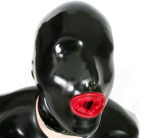 Latex Hood With Inner Red Mouth Condom Only Open Nose Back