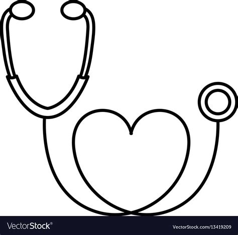 Figure Black Sticker Stethoscope With Heart Icon Vector Image