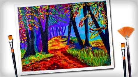 Easy Autumn Forest Landscape Acrylic Painting Youtube