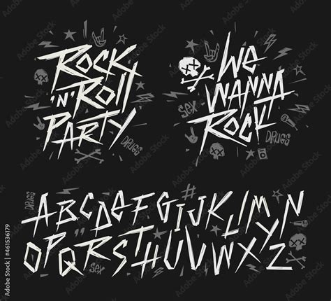 Rock N Roll Vintage Sign And Grunge Style Font Alphabet Vector Template Set Of Rock N Roll