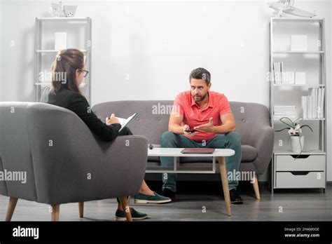 Psychology Mental Therapy Psychologist With Man At Psychotherapy Session On Psychological