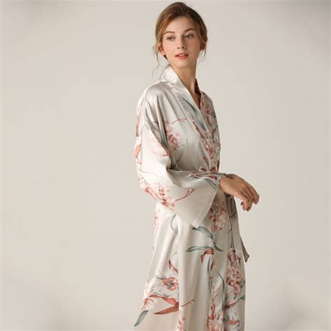 Women Kimono Bathrobe Gown Intimate Lingerie Satin Nightwear Print
