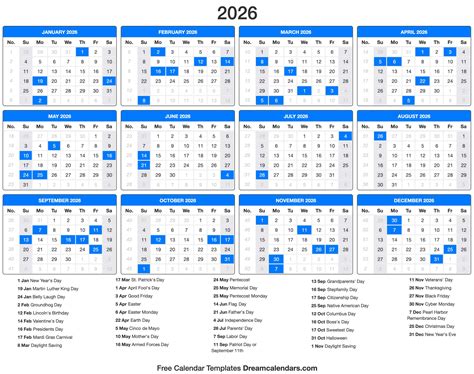 2026 Calendar With Holidays Printable
