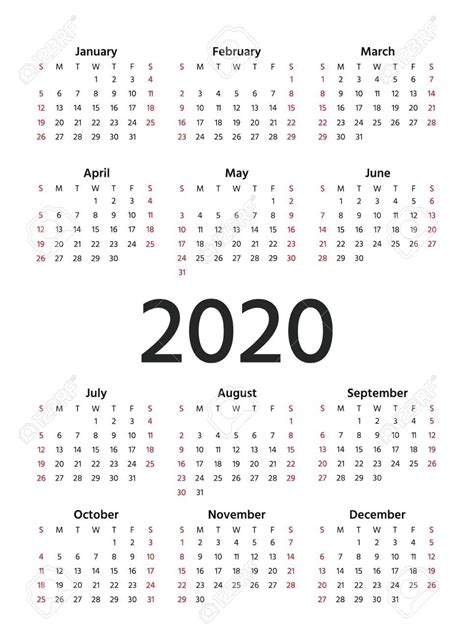 2020 Calendar Template Vertical 2020 Calendar Vector Stationery 2020