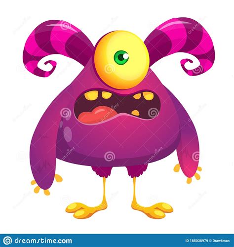 Angry Cartoon Monster With Horns And One Eye Smiling Monster Emotion
