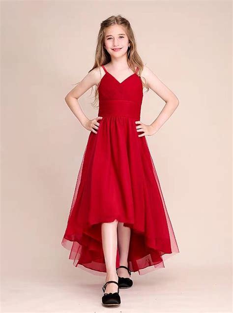 Red High Low Tulle Junior Bridesmaid Party Dress12127 High Low