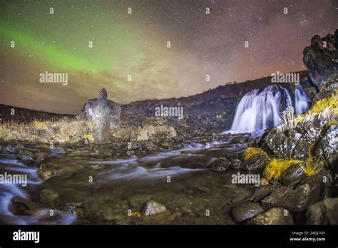 Aurora Borealis Northern Lights Dancing Over Iceland Stock Photo Alamy