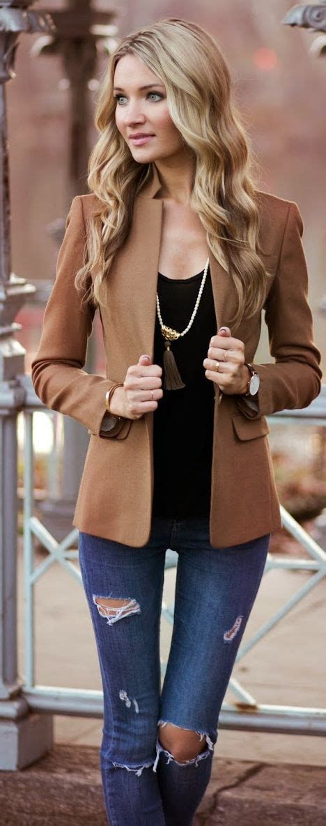 street style brown blazer and denim luvtolook virtual styling