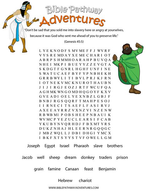A Word Search Puzzle For Kids From The Story Sold Into Slavery The