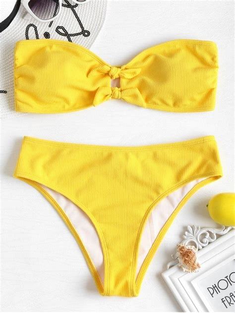 Ribbed Bowknot Bandeau Bikini Set Rubber Ducky Yellow S In 2021