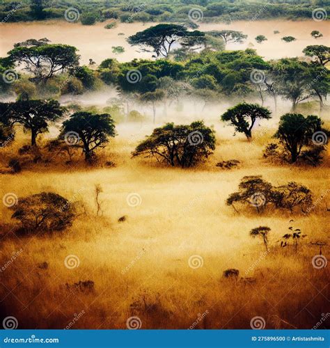 Forest Cover African Savanna Landscape Stock Illustration