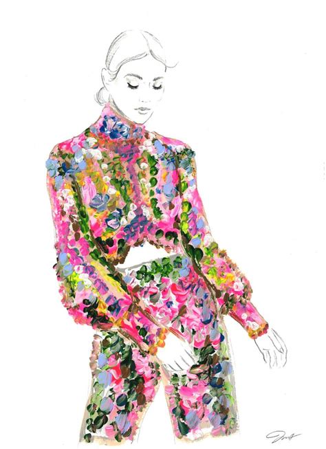 A Drawing Of A Woman In Floral Clothing