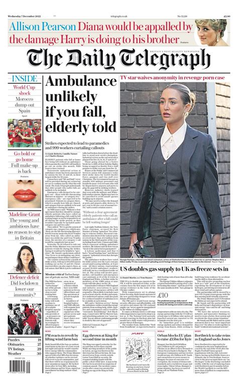Daily Telegraph Front Page 7th Of December 2022 Tomorrow S Papers Today