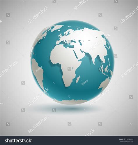 Globe Icon With Smooth Vector Shadows And White Map Of The Continents