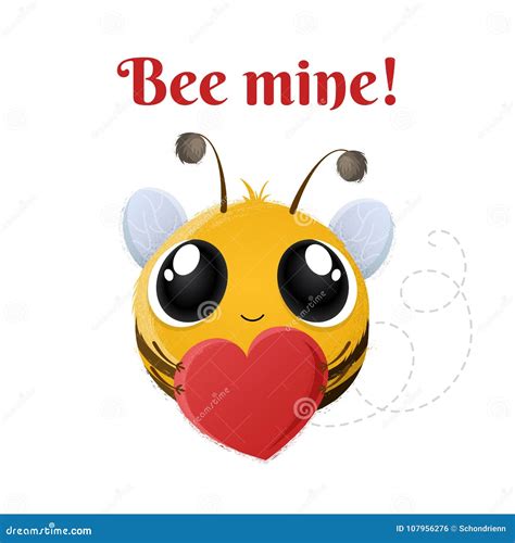 Cartoon Bee Character With Heart Bee Mine Vector Illustration