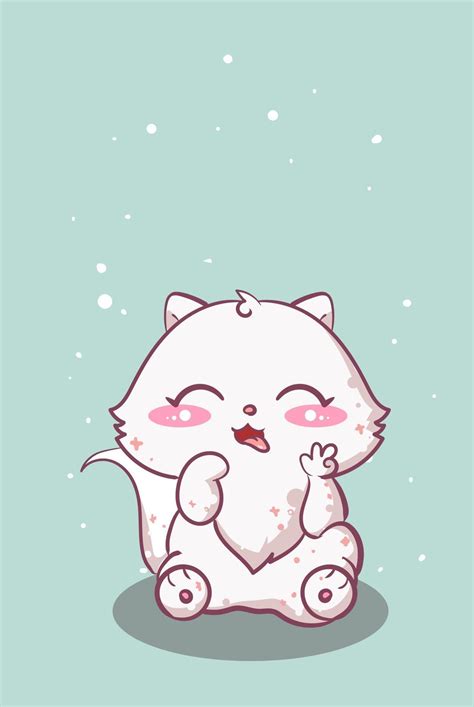 Cute And Happy Little White Cat Cartoon Illustration 2151653 Vector Art