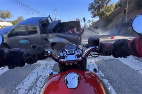 Video Shows Pov Of Terrifying Moment Truck Smacks Into Motorcyclist