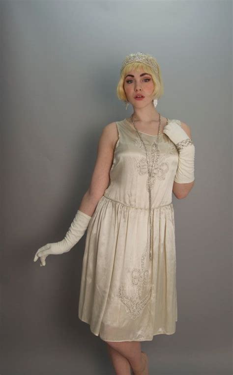 Later i work by myself, my all dresses are made of top quality materials, and with very good workmanship. 1920s ivory silk satin dress 20s beaded flapper dress Size ...