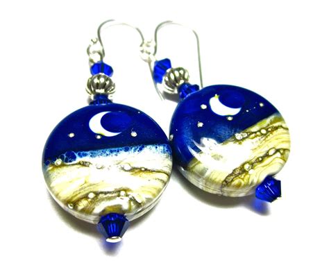 Blue Moon Earrings Lampwork Earrings Artisan Earrings Etsy Lampwork