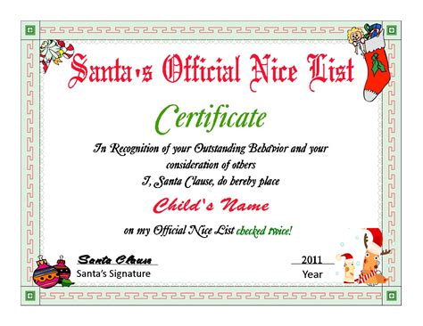 Free santa's nice list certificate template. Free Certification: Free Santa Nice List Certificate