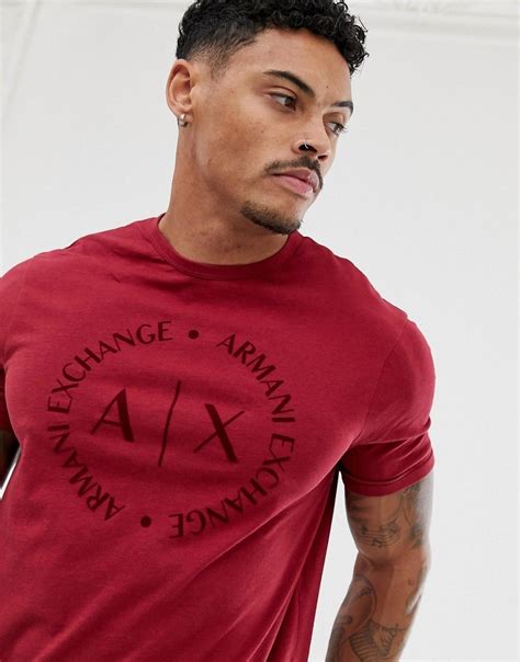Armani Exchange Text Circle Logo T Shirt In Burgundy Red