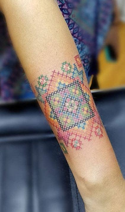 65 Colorful Cross Stitch Tattoos Designs And Ideas