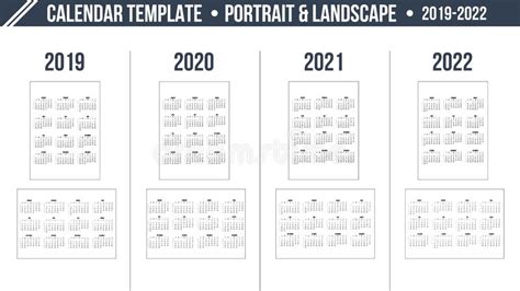 Year 2019 2020 2021 2022 Calendar Vector Design Template Stock Vector