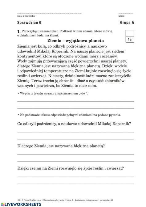 Sprawdzian Wiosna Worksheet Learn Polish Education Interactive
