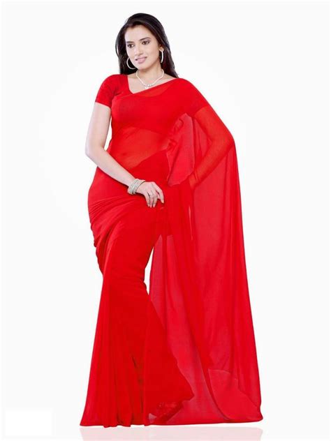 Red Plain Georgette Saree With Blouse Sg Designs 548508