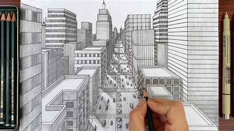 Drawing A City In One Point Perspective Timelapse Youtube