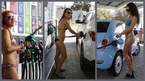 Hot Gas Station Free Fuel For Girls In Bikini Youtube
