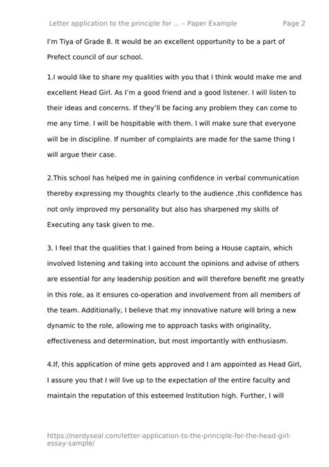 Head Girl Application Letter Primary School 293 Words