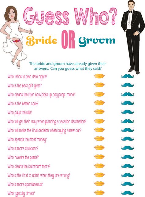 Bridal Shower Game Questions For Bride And Groom