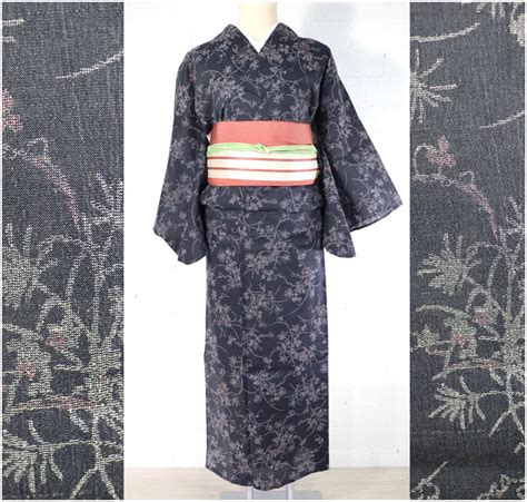 Vintage Summer Tsumugi Silk Hitoe Kimono Flower Pattern Etsy