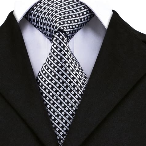 Hi Tie Fashion Silk Men Tie Black White Formal Men S Necktie Popular Plaid Striped Ties For Men