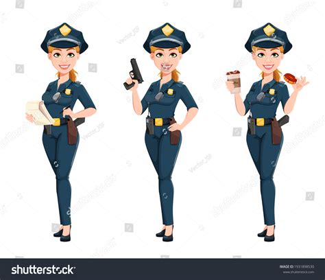 Police Woman Uniform Set Three Poses Stock Vector Royalty Free Shutterstock