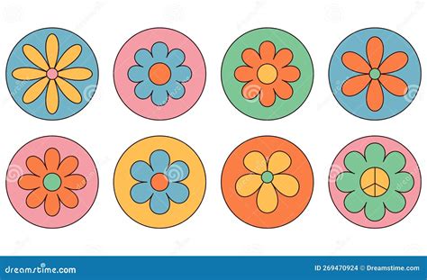 Groovy Hippie Flower Stickers Sticker Pack Of Flowers In Trendy Retro