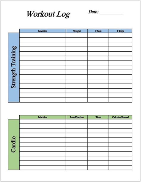 Workout Log Printable