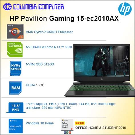 Jual Hp Pavilion Gaming 15 Ec2010ax Ryzen 5 5600h 16gb 512gb Rtx 3050 156fhd Win10 Ohs Di