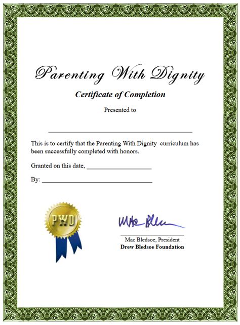 Parenting Class Certificate Of Completion Template Free 8 Recent Designs