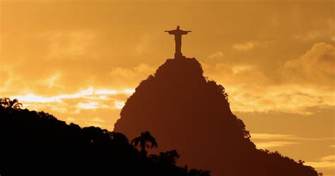 Image Christ Redeemer Statue Rio De Janeiro Brazil Sunset Cristo