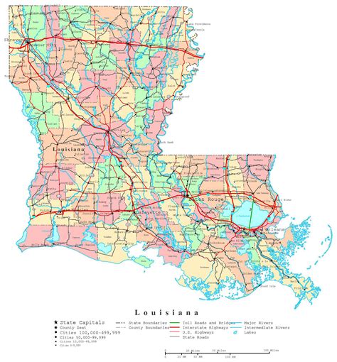 Large Detailed Administrative Map Of Louisiana State With Roads