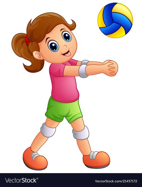 Cartoon Girl Playing Volleyball On A White Backgro Girl Cartoon
