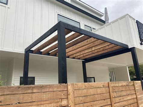 Steel Pergola With Cedar Beams Crafted Outdoor Living And Landscape Design