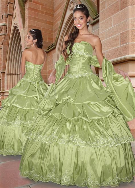 Sage Ball Gown Strapless Lace Up Full Length Quinceanera Dresses With